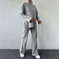 thumbnail image 4 of YUGYXL Women's 2 Piece Outfits Long Sleeve Turtleneck Knit Pullover Sweater and Wide Leg Pants Sweatsuit Tracksuit Sets Gray XL, 4 of 8