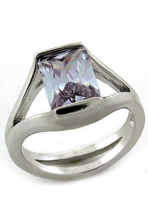 LOAS1185 - Rhodium 925 Sterling Silver Ring with AAA Grade CZ in Amethyst