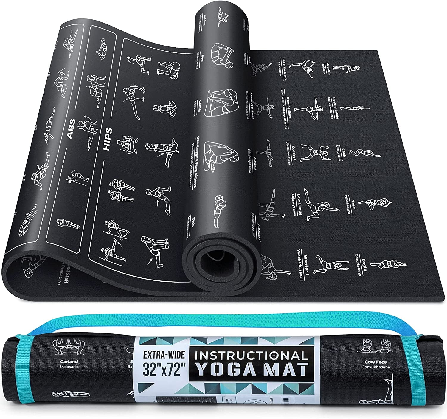  Timgle 2 Pcs Non Slip Yoga Mat with Poses Printed 1/4 Thick  Workout Exercise Mats 70 Illustrated Instructional Yoga Gift for Women Men  Beginners Gym Pilates Home Stretching Fitness Essentials 