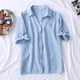 thumbnail image 2 of Camisa de punto Blusa informal de verano con cuello en V Manga corta Top de mujer, azul claro, S Advancent AP001522-08B, 2 of 7