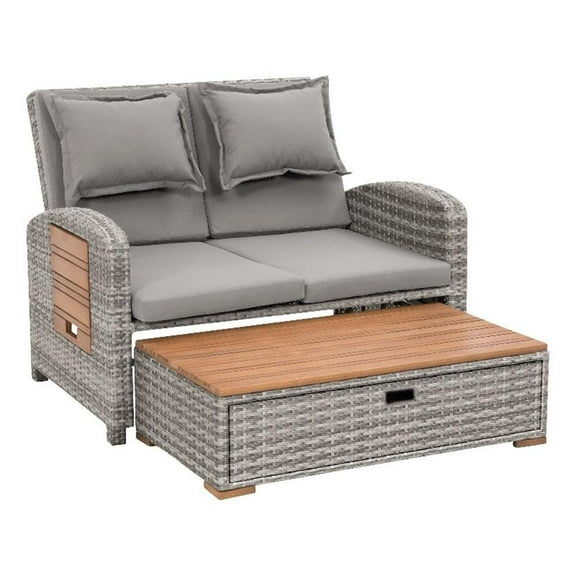 Afuera Living Modern Wood Outdoor Modular Daybed in Gray/Natural