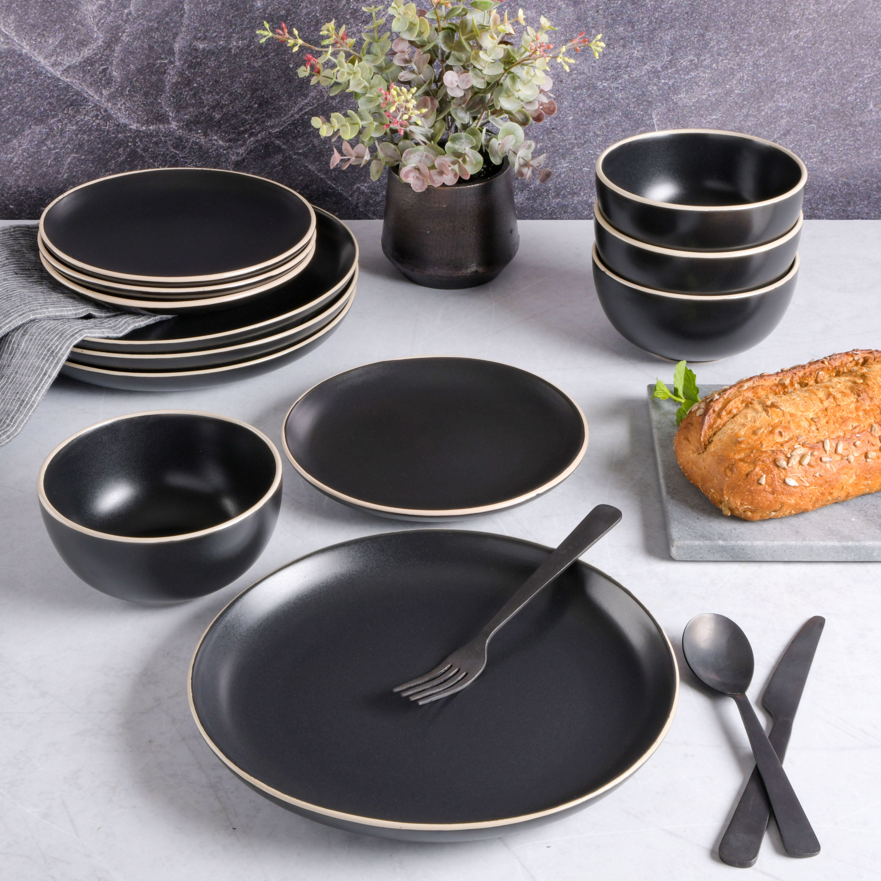 Better Homes & Gardens Zuri Matte Black 12-Piece Dinnerware Set