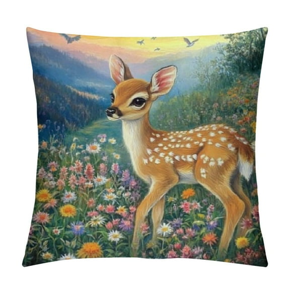 Patifu Printed Sika Deer Throw Pillow Covers Throw Pillow Case Garden Cushion Super Soft for Home Couch Sofa Decorative 12x12in