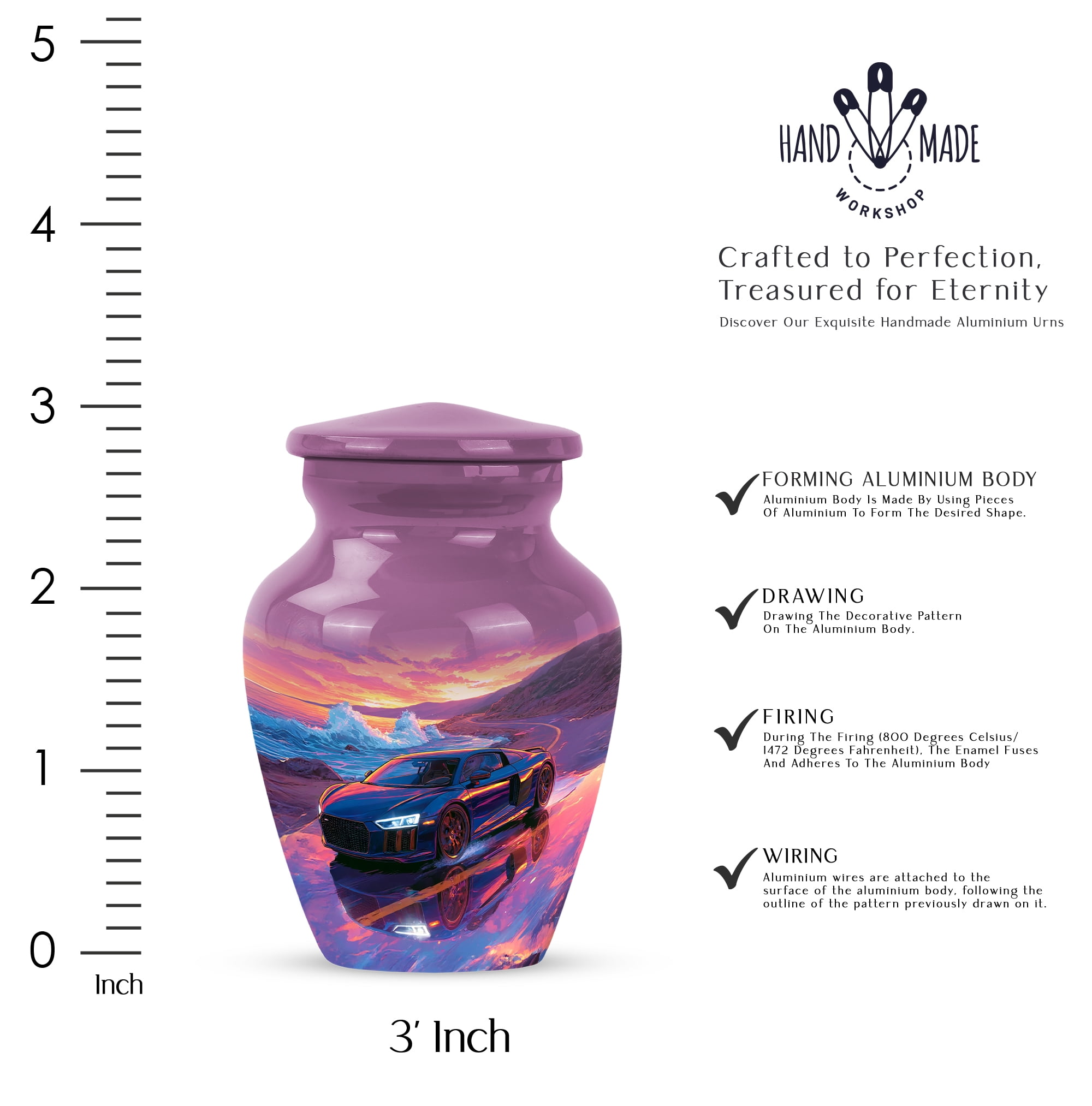 Supercar Tribute Keepsake Urns Set Of 4, Mini Urns For Ashes Adult Male, Small Cremation Urn For Human Ashes, Sports Car Coastal Sunset Memorial Urn,(Size, 3 Inch, 4 Pcs)