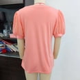 thumbnail image 2 of Blusa de verano con escote en V, ribete de encaje y mangas cortas abullonadas, corte holgado, color naranja y rosa, XXL, 2 of 3