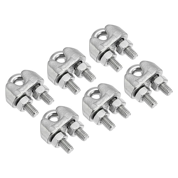Uxcell 1/8" / 3mm Wire Rope Cable Clip Clamp, Stainless Steel U Bolt Fastener for Rigging Railing, Silver Tone 6Pcs