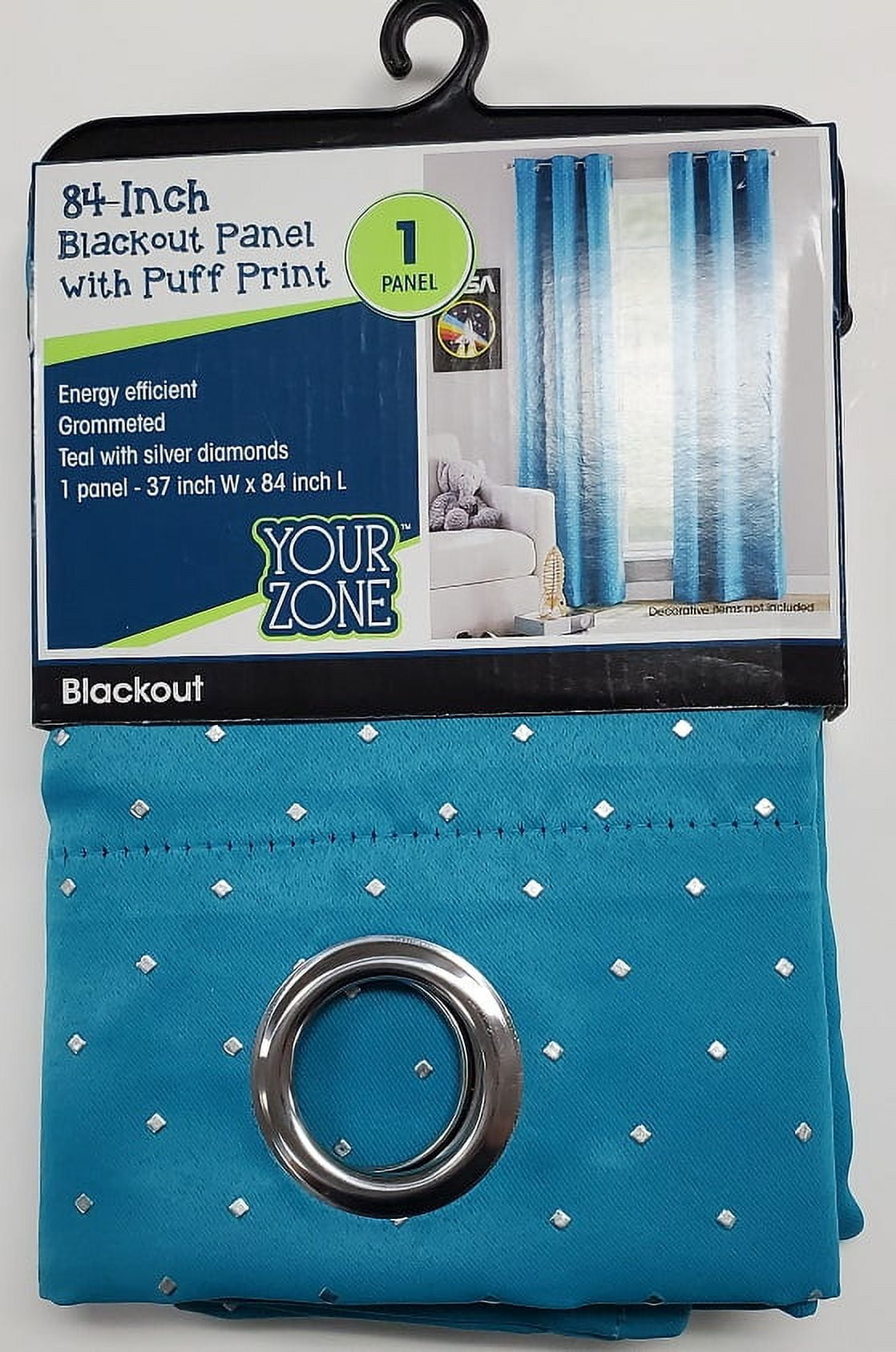 (2 pack) Your Zone Blackout Grommet Curtain Panel, 1 Panel, Blue/Metallic Diamond, 37" W x 84" L