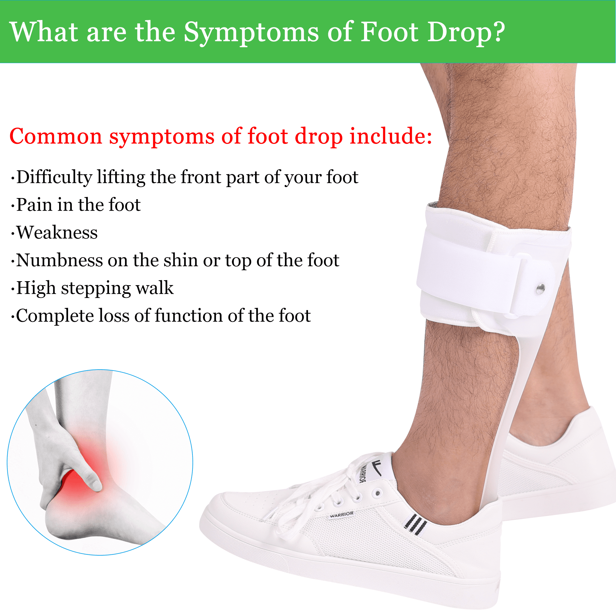 Orthomen AFO Drop Foot Brace Splint Ankle Orthosis Support, L-Right