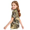 thumbnail image 3 of Kids Girls Short Sleeve Polo Shirt, Tree Leaf Camo Printed Polyester Top, Casual Outdoor Daily Wear Children Collared T-Shirt,Bronze,110, 3 of 6