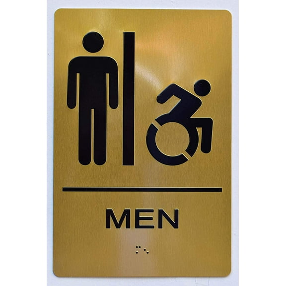 Men ACCESSIBLE Restroom Sign Gold (Aluminium, Gold/Black,Size 6X9) The Sensation line