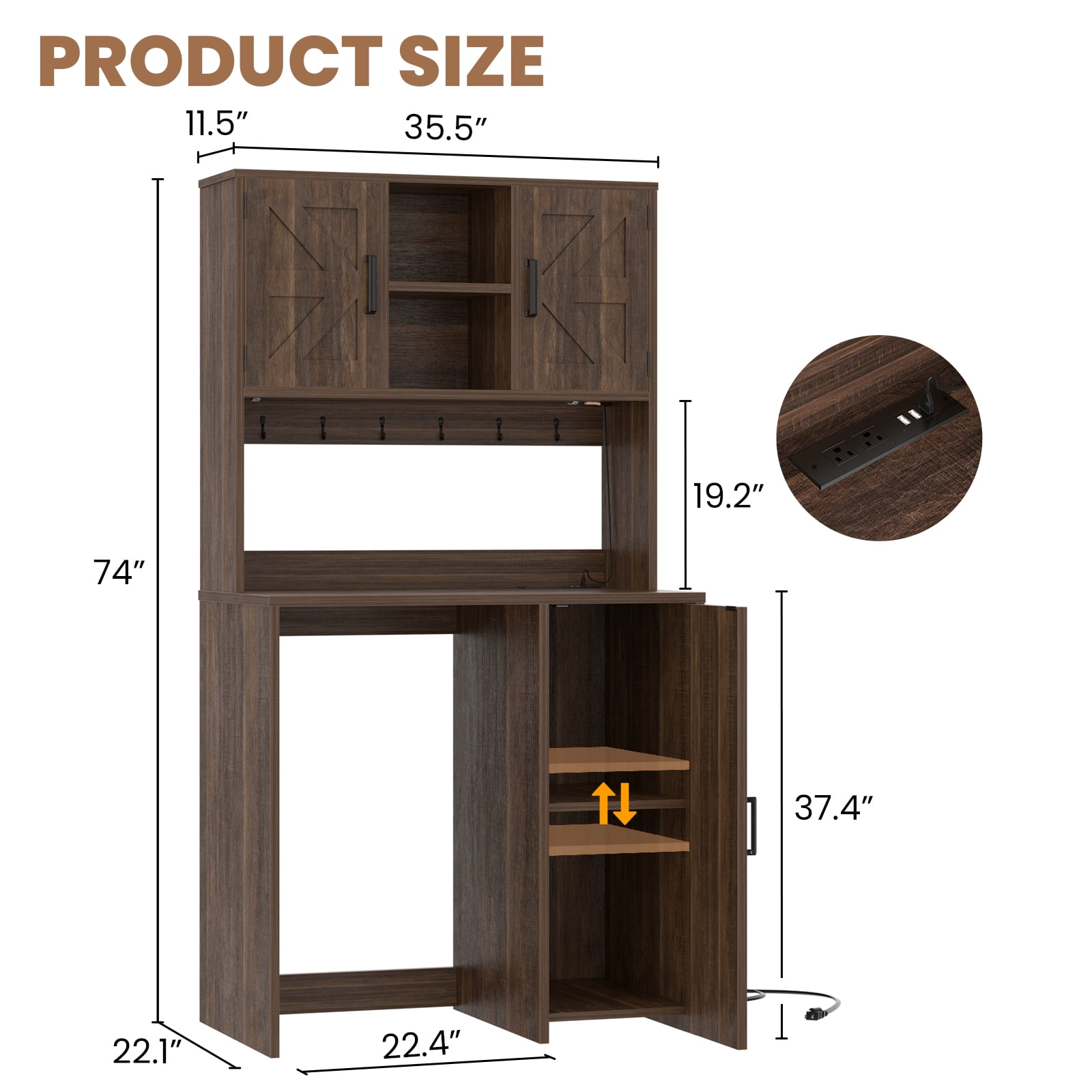 Aheaplus Multifunctional Mini Fridge Cabinet: Coffee Bar, Wine Stand & Beverage Station with Outlet, LED Light & Microwave Shelf, for Kitchen, Dorm, Office,Brown