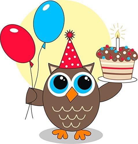 Owl Happy Birthday Edible Cake Image Topper for 8 inch round cake or larger 615867258381 