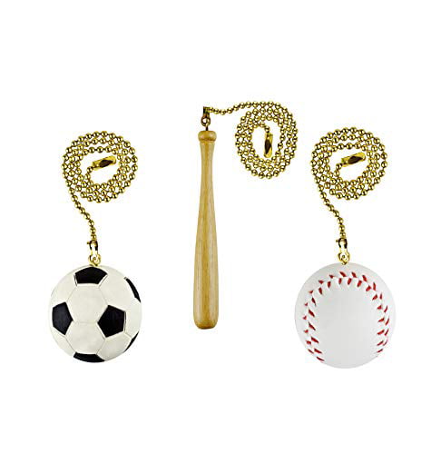 Soccer ball, Baseball and Baseball Bat 3 piece Fan Pull Chain 