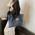 thumbnail image 4 of Bolso de hombro de mezclilla Likrtyny para mujer compras gran capacidad mano literario nicho versátil informal japonés y coreano azul, 4 of 9