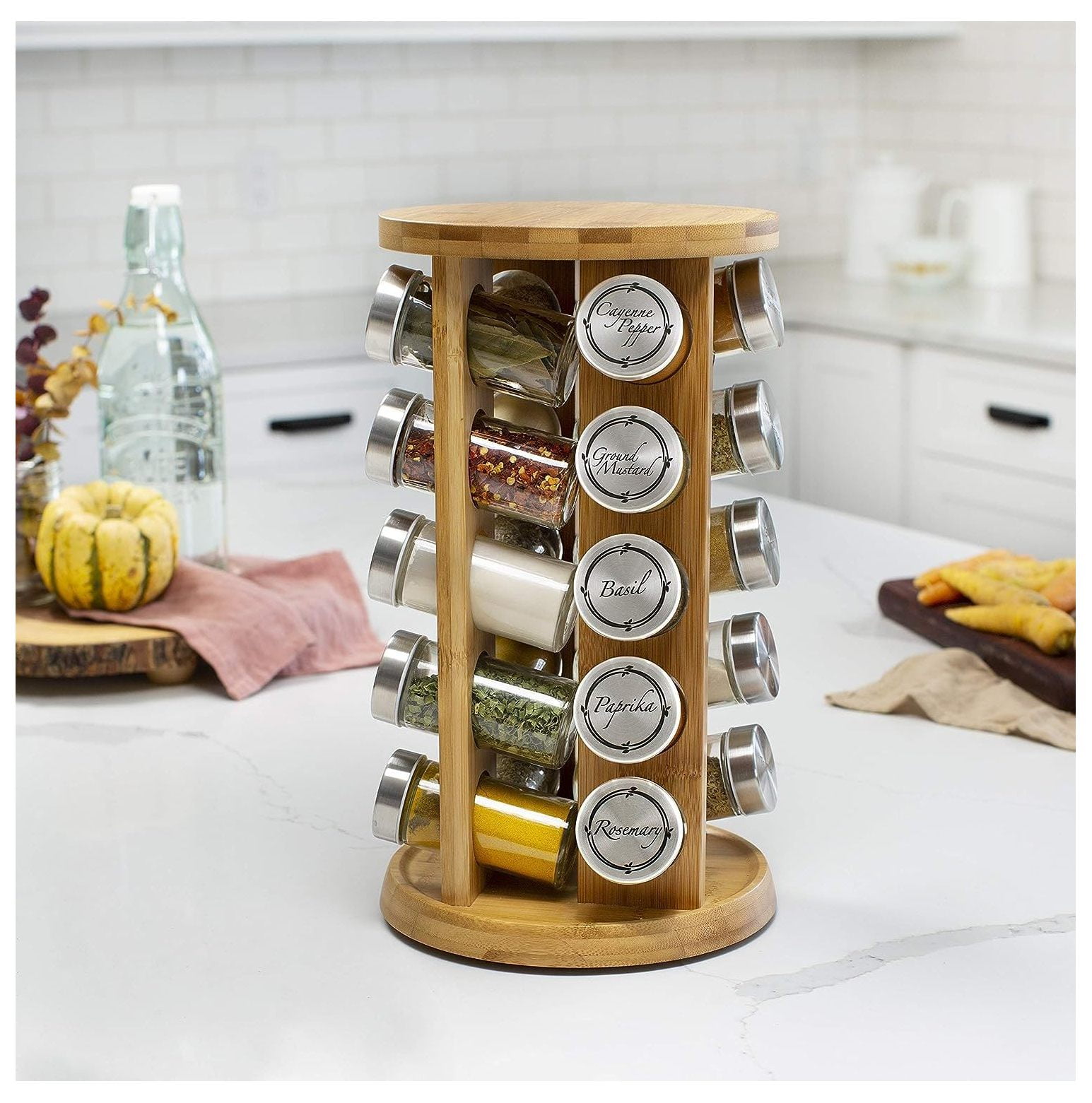 Pinnacle Cookery Bamboo Spice Rack For Countertop – Eco Friendly Space  Saving Wooden Seasoning Organizer 3-Tier Shelf