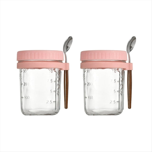 Recipiente Hermético para de Desayuno, Tarro de Avena con Tapa y Cuchara, de Avena Portátil para Ensaladas, Cereales, Rosa, 2 Uds.