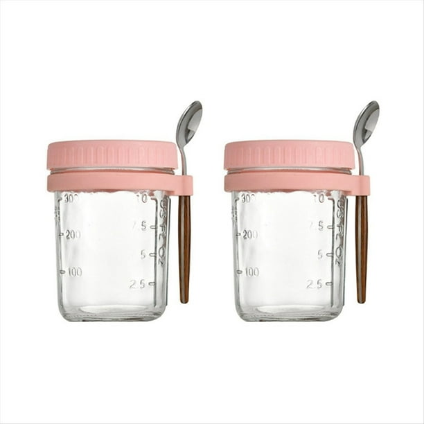 Recipiente Hermético para de Desayuno, Tarro de Avena con Tapa y Cuchara, de Avena Portátil para Ensaladas, Cereales, Rosa, 2 Uds.