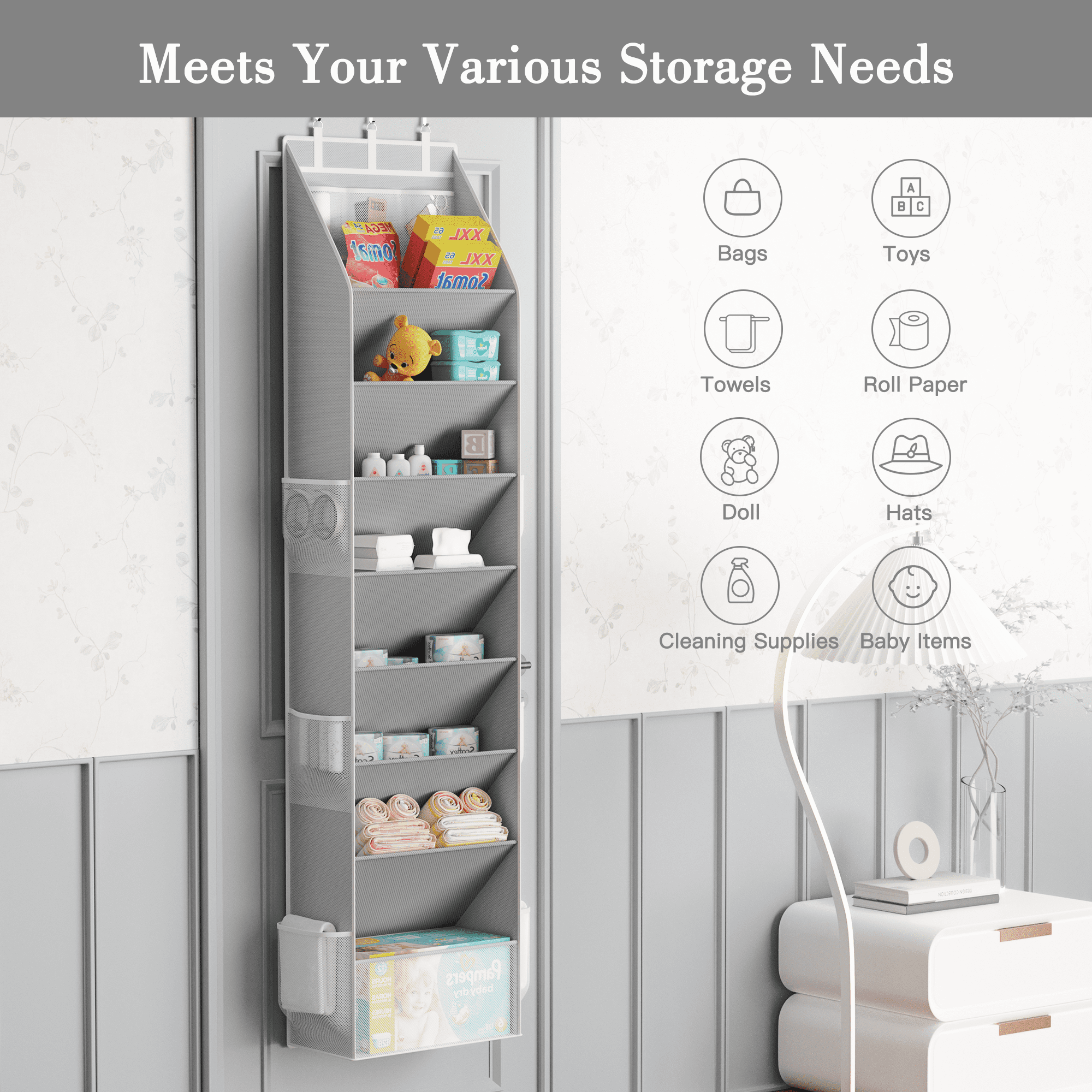 Criusia Over the Door Shoe Organizer, Hanging Shoe Storage with Deep Pockets ,Ideal for Sneakers, Heels, Boots, Fits 16-24 Pairs of Shoes, Gray
