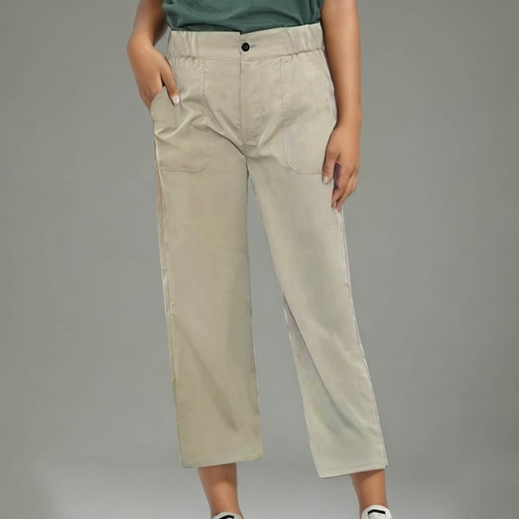 Danhjin Cargo Pants for Women Baggy Stretchy Wide Leg High Waisted Straight Casual Pants Streetwear Travel Hiking Pants
