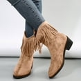 thumbnail image 2 of Tassel Mid Calf Cowgirl Boots for Women 2025 Fashion Fringe Suede Pointed Toe Slip on Winter Fall Dress Booties Brown Size 9, 2 of 8