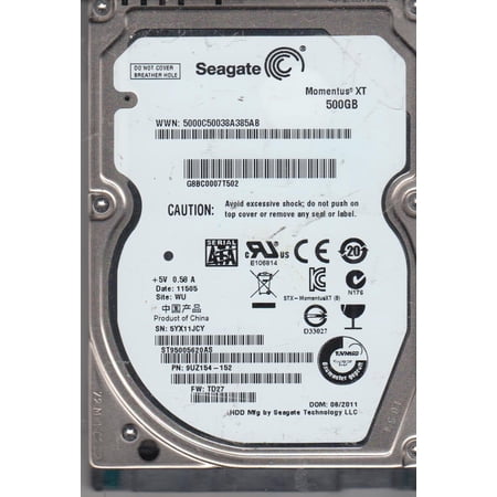 ST95005620AS, 5YX, WU, PN 9UZ154-152, FW TD27, Seagate 500GB SATA 2.5 Hard Drive