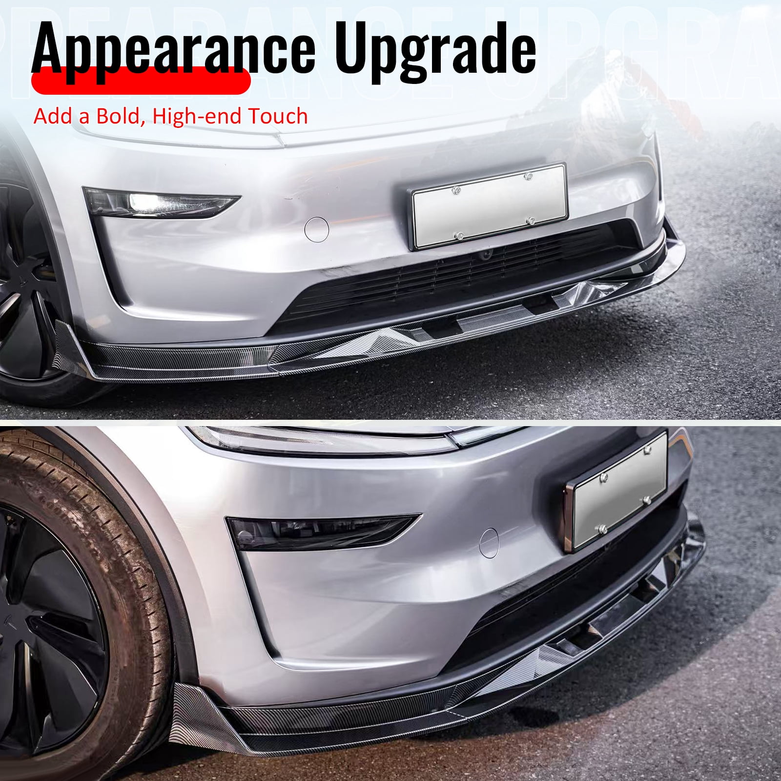 Ikon Motorsports Front Bumper Lip, Compatible with 2025-2026 Tesla Model Y (New Model Y, Code Juniper), IKON V2 Style Gloss Black ABS Air Dam Chin Spoiler Protector Splitter 3PC