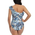 thumbnail image 5 of Rateoe Paisley Floral Branches Pattern Women One Piece Swimsuits Tummy Control One Shoulder Bathing Suits Ruffle Swimwear-Large, 5 of 6