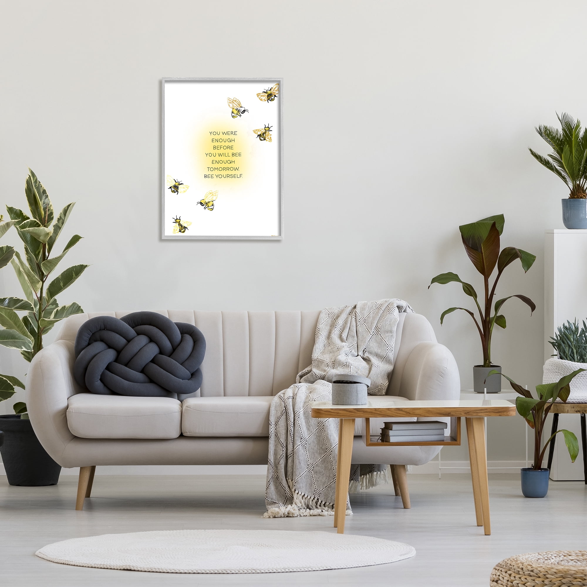 Stupell Industries Bee Yourself Phrase Animals & Insects Painting Gray Framed Art Print Wall Art, 24 x 30