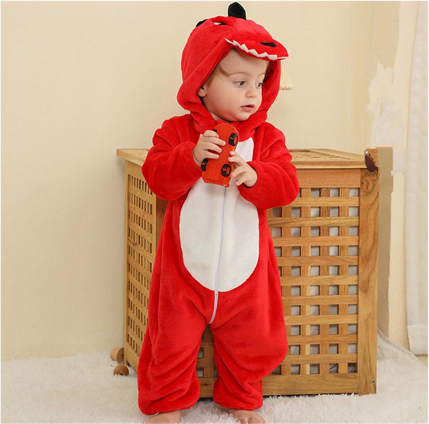 Toddler Dinosaur Animal Onesie Unisex Baby Kids Flannel Hooded Romper Jumpsuit Outfit For Boys And Girls