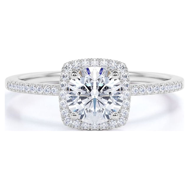 Anillo de compromiso JeenMata con halo cojín y moissanita de talla redonda de 1 quilates engastada en garras, chapado en oro blanco