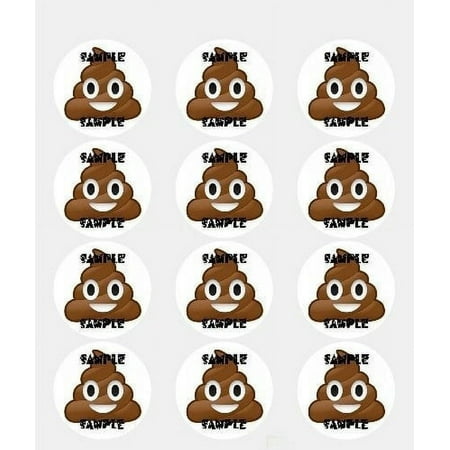 Twelve 2" Poop Emoji Edible Frosting Image Cupcake or Cookie Toppers