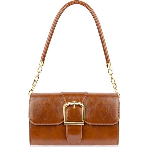 Bolso de hombro Gosect retro de piel sintética suave con cierre Marrón
