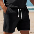 thumbnail image 4 of Men Solid 2 Piece Polo Short Set, Breathable Knit Short Sleeve Polo Shirt & Drawstring Shorts Summer Casual Outfit Black XL, 4 of 6