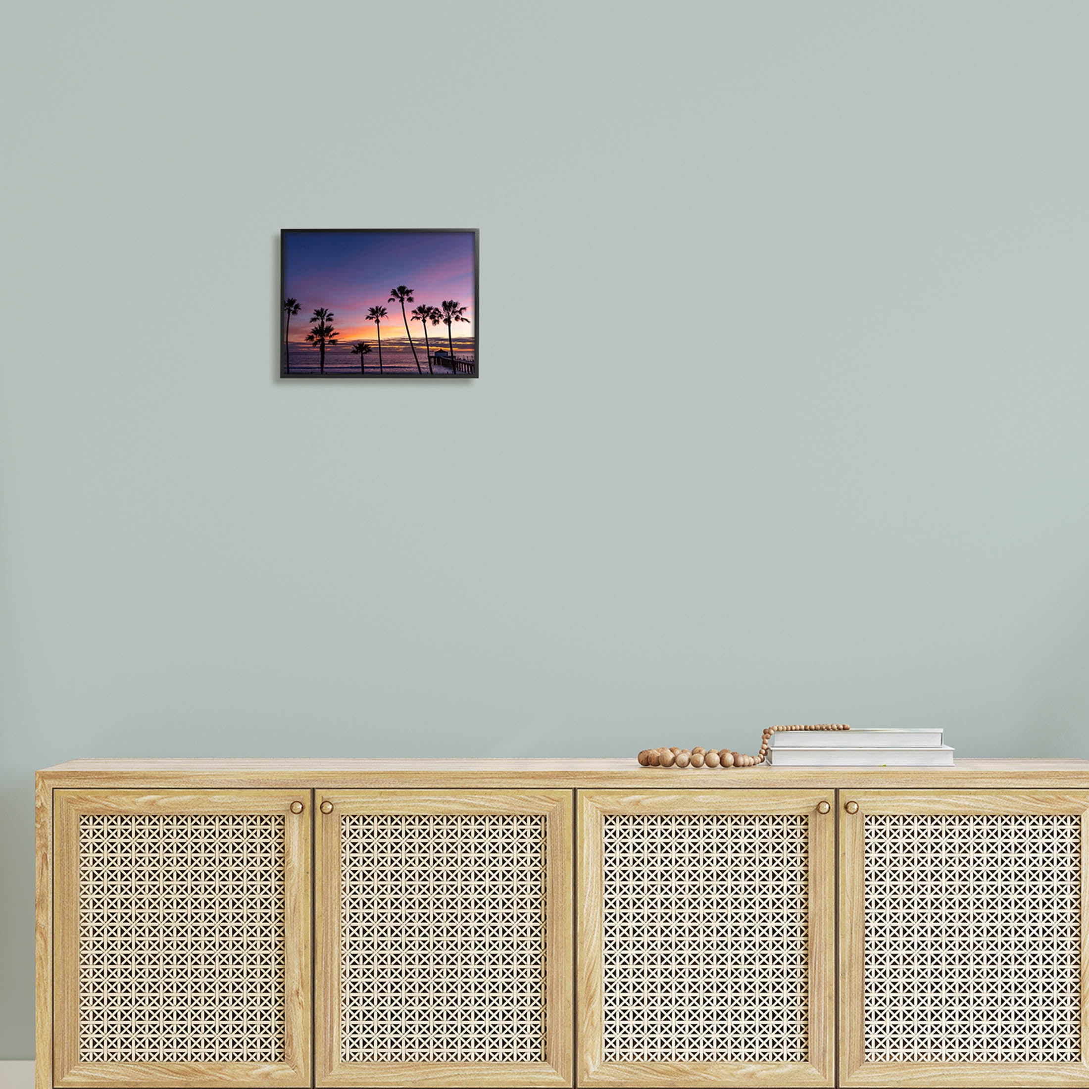 Vivid Sunset Palm Trees Horizon Coastal Photograph Black Framed Art Print Wall Art