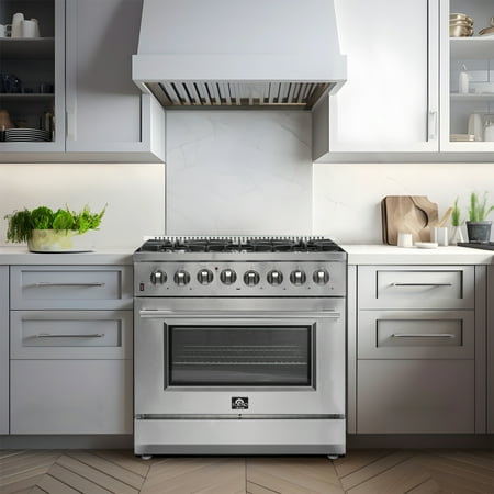 Forno Appliances - Galiano Alta Qualita 5.36 Cu. Ft. Freestanding Dual Fuel Range with Convection Oven - Silver