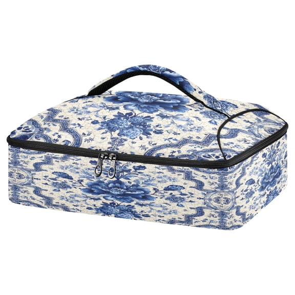Casserole Carrier Bag Portable Casserole Travel Carry Bag for Outdoor Picnic Camping Blue and White Porcelain-style