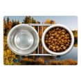 thumbnail image 1 of Fall Pet Mat for Food and Water, Lake at Sunset Rays Autumnal Landscape Pond Woodland Outdoors Ecology Environment, Non-Slip Rubber Mat for Dogs and Cats, 18" X 12", by Ambesonne, 1 of 2