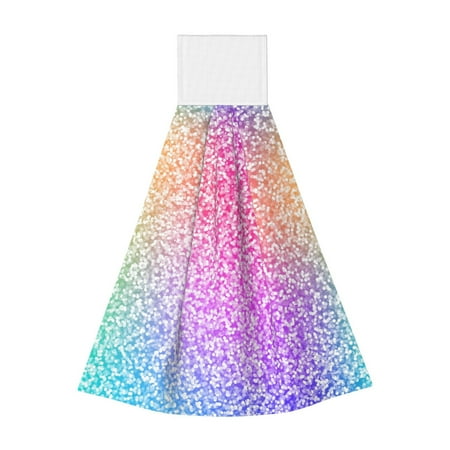 

Qekee Colorful Glitters Print Hanging Kitchen Towels Coral Velvet Wipe Hand Towel Absorbent Hand Towels Microfiber Tie Towel for Bathroom Kitchen Decor