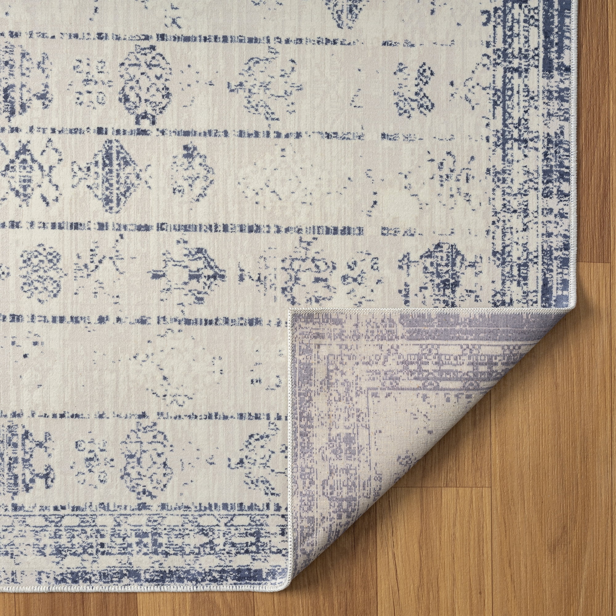 LR Home Brooke 2'8" x 3'10" Gray/Blue Gemoetric Waterproof Non-Slip Machine Washable Indoor Area Rug