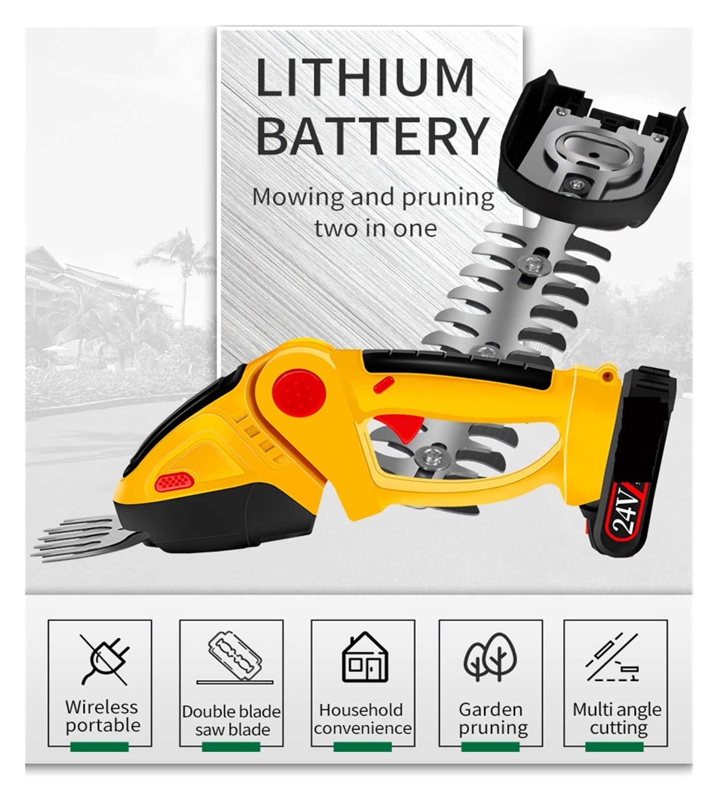 Garden Tools Electric Pruning, Grass Cutting Fence Cutting Rechargeable Pruning Green Belt Gardening Single Handed Hedge Trimmer ,2 IN 1 Trimmer & Edger