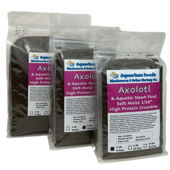 Aquatic Foods Inc. Axolotl Food, 1/16" Soft Moist Sinking Crumbles, Rangen's Salmon Meal Crumbles for Baby Axolotl, Also Shrimp, Snails, Crabs, Bottom Fish, All Tropical Fish...1-lb 4.4oz Clear Bag