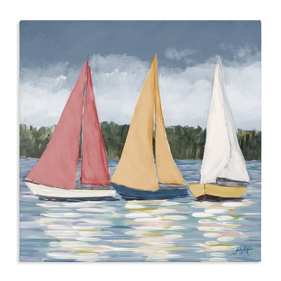 Stupell Industries Tropical Sailboats Beach Ocean Coast Canvas Art, 17 x 17, by Julie DeRice