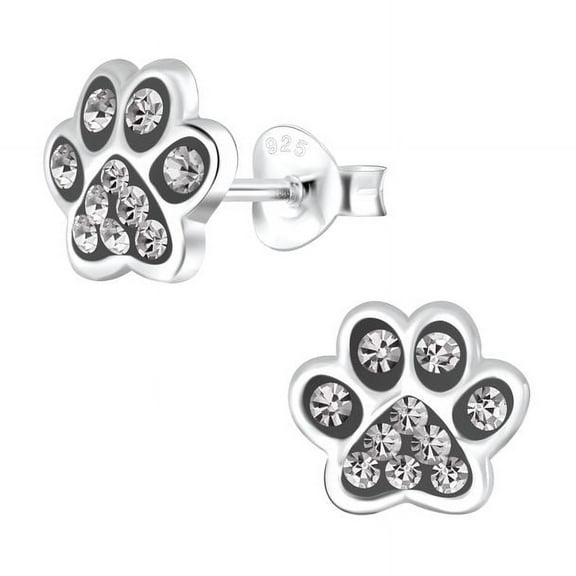 UR TREND 925 Sterling Silver Black Cubic Zirconia Paw Print Stud Earrings | Lightweight & Hypoallergenic | Anti-Tarnish Coating | Perfect for Sensitive Ears
