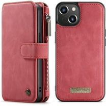 for iPhone 13 Wallet Case,Multifunction Zipper Purse Wallet Case [Card Slots][Cash Pocket][Kickstand] Detachable Magnetic Back Phone Cover for iPhone 13 6.1 inch (Red)