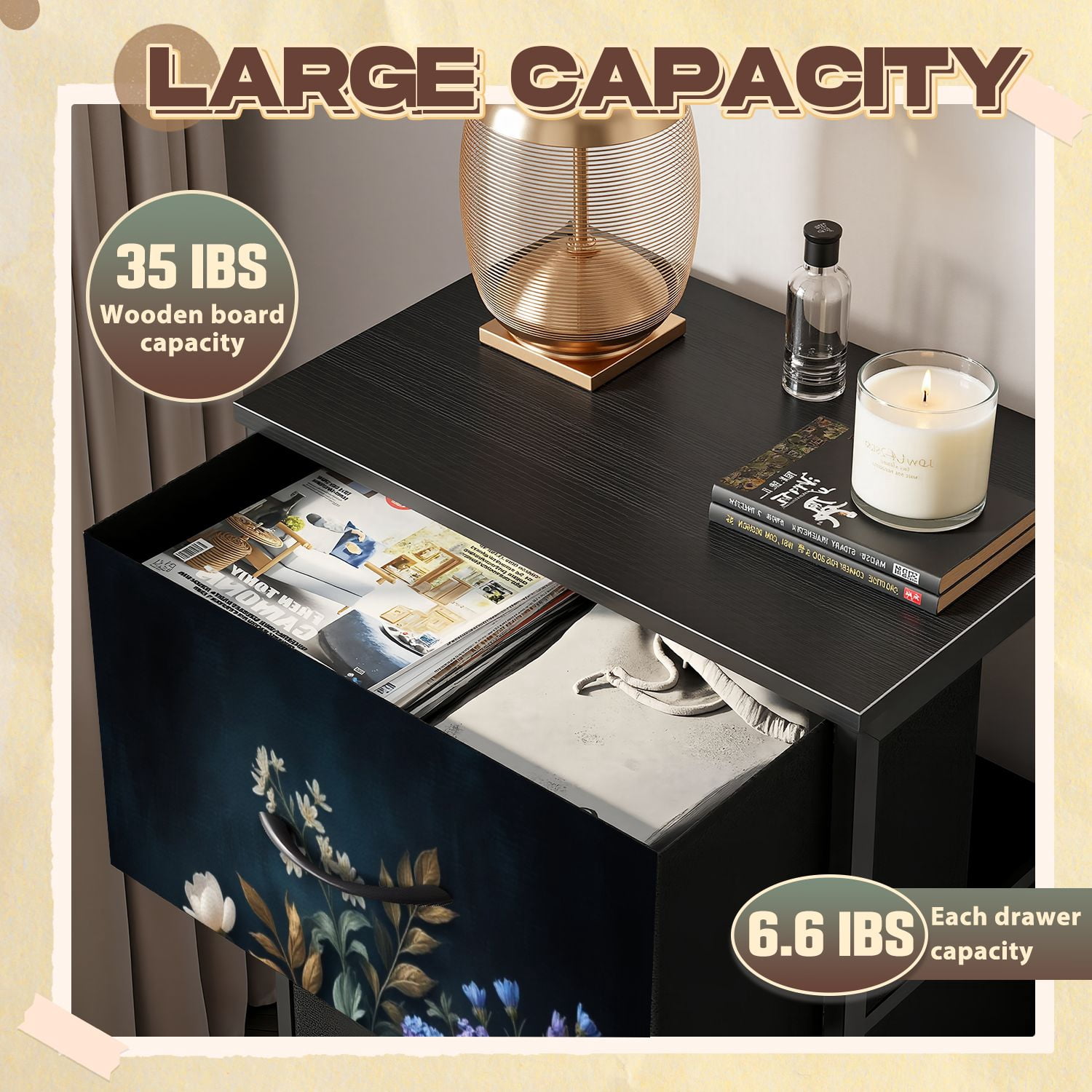 Gothic Dresser for Bedroom with 4 Storage Drawers Vibrant Blue Butterfly Elegant Floral romantic bouquet Dressers Chest of Drawers Steel Framed Fabric Closet Organizers for Dorm Entryway