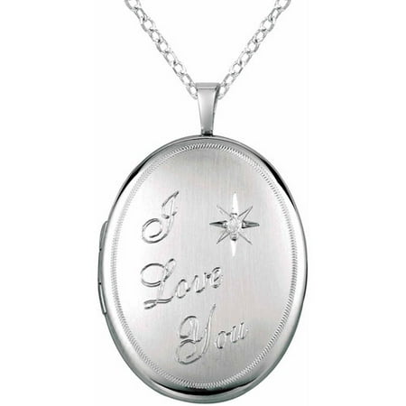 Diamond Accent Sterling Silver Oval-Shaped Locket I Love You Pendant