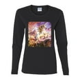 thumbnail image 2 of Unicorn Fanstasy Rainbow Castle Female Graphic Long Sleeve T-Shirt, Black, Small, 2 of 3