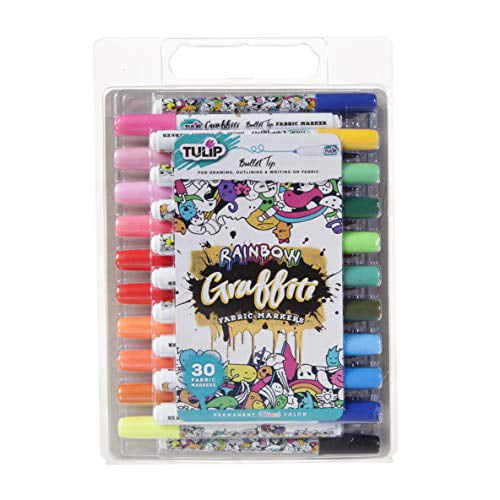 Tulip Graffiti Fabric Markers, 30 Pack, Rainbow Bullet 30 Count