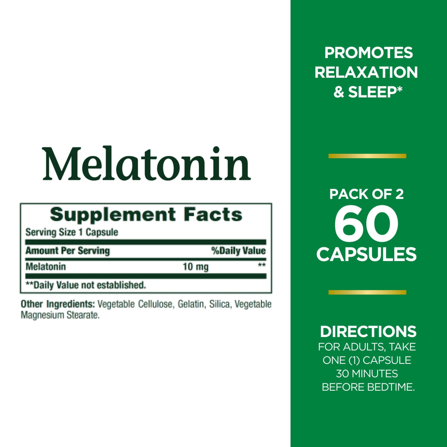 Nature's Bounty Melatonin Sleep Aid Capsules, 10 Mg, 60 Ct, 2 Pack