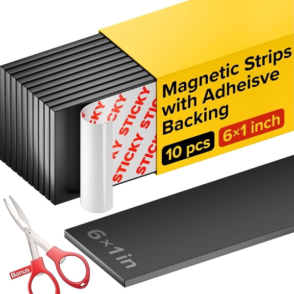 Super Sticky Adhesive Magnetic Strips, 6x1 (15x2.5cm), 10 pcs | Flexible Magnet Strips, Adhesive Backing, Easy to Cut & Mount, For Crafts, Labels & Light Organization